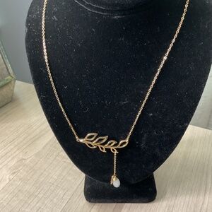 Bansri Goldtone Necklace with Leaf Pendant and Tear Drop - beautiful design